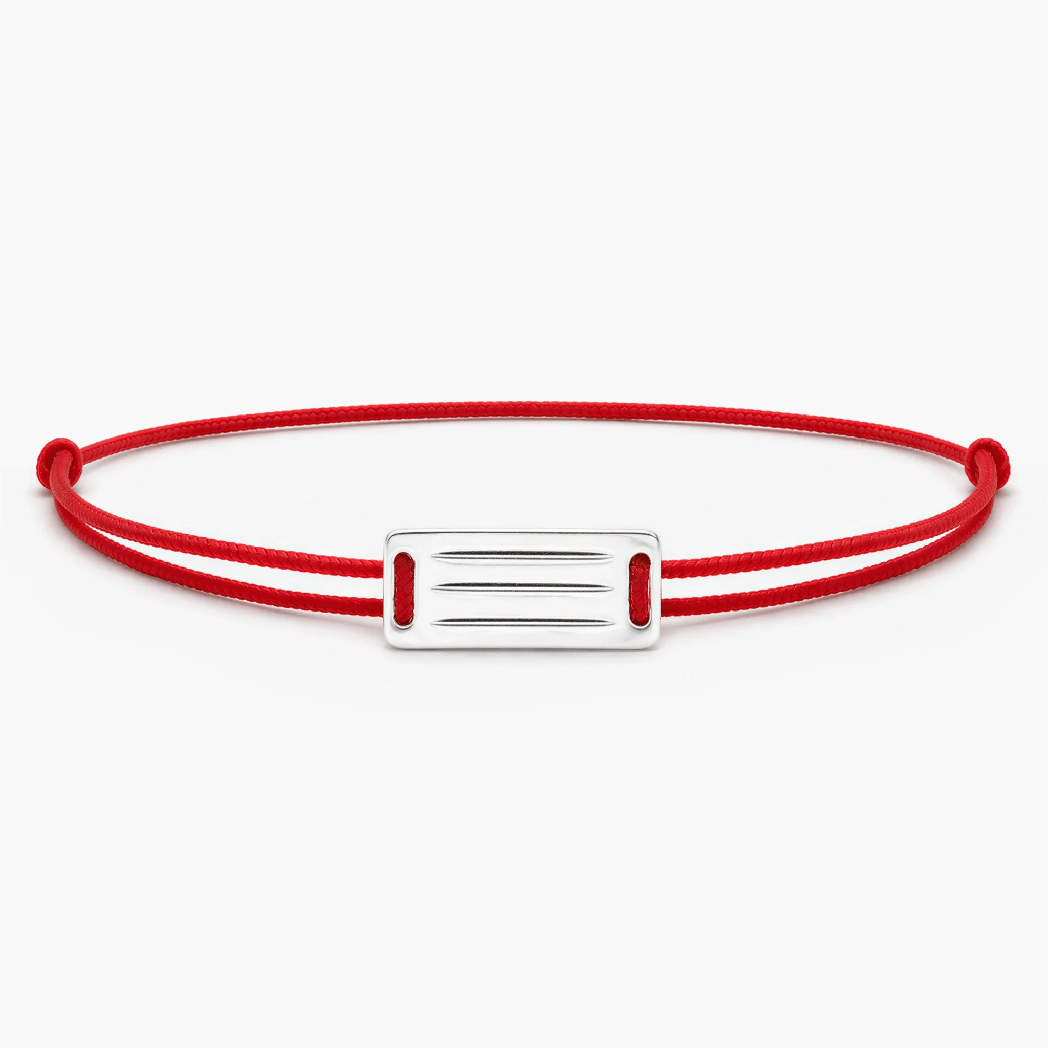 String Bracelet With Linear Silver Plate (Red)