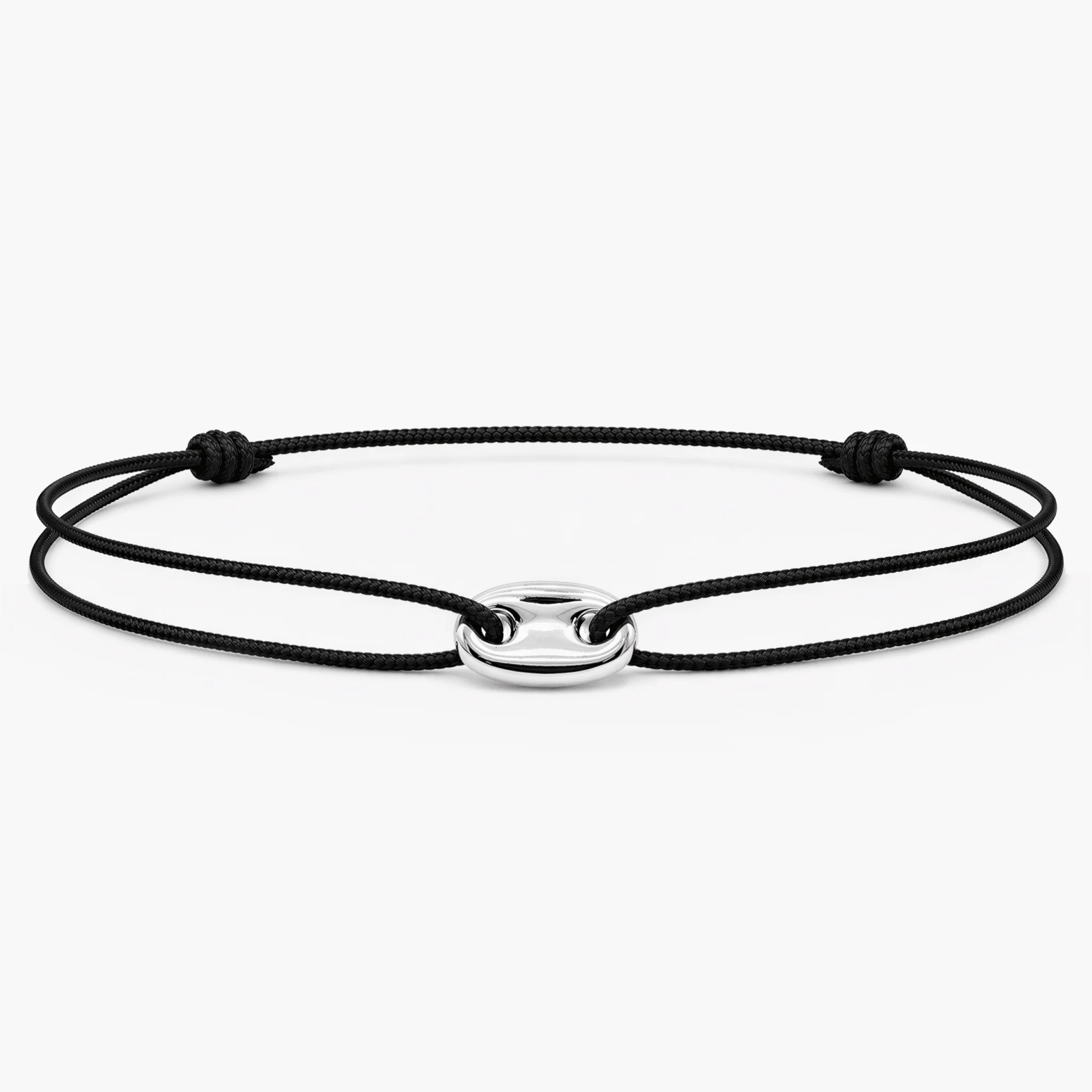 String Bracelet With Mini Silver Charm (Black)