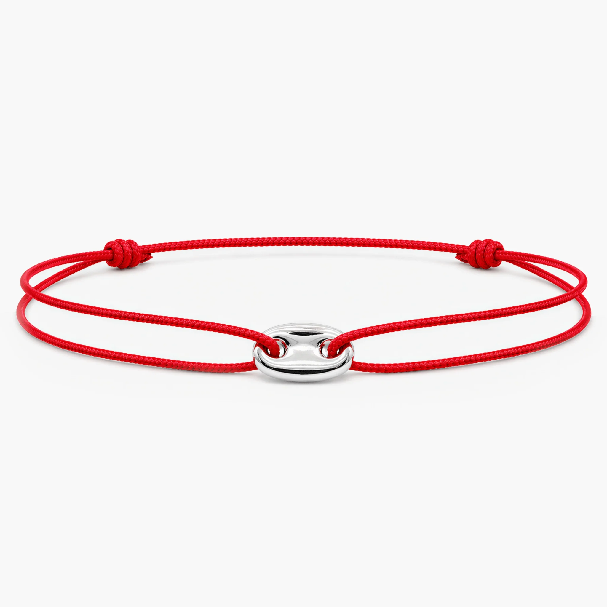 String Bracelet With Mini Silver Charm (Red)