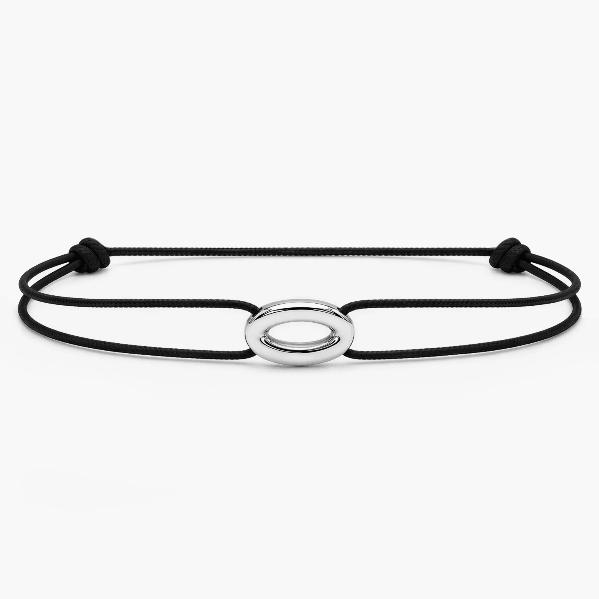 String Bracelet With Silver Hoop (Black)