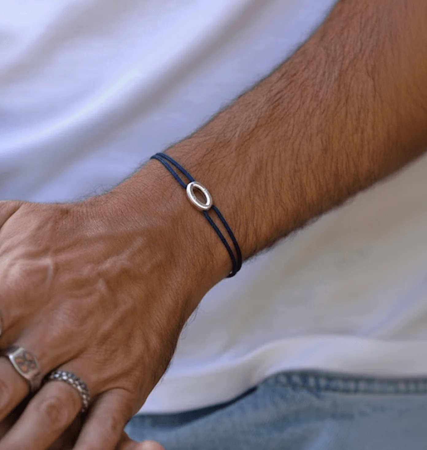 String Bracelet With Silver Hoop (Black) - Image 4