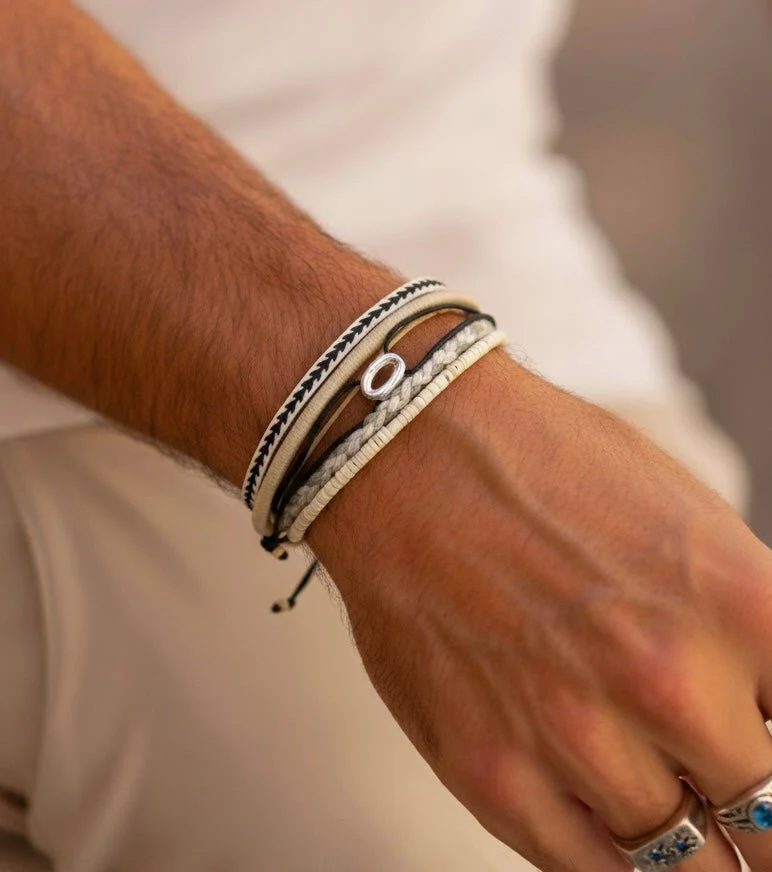 String Bracelet With Silver Hoop (Black) - Image 3