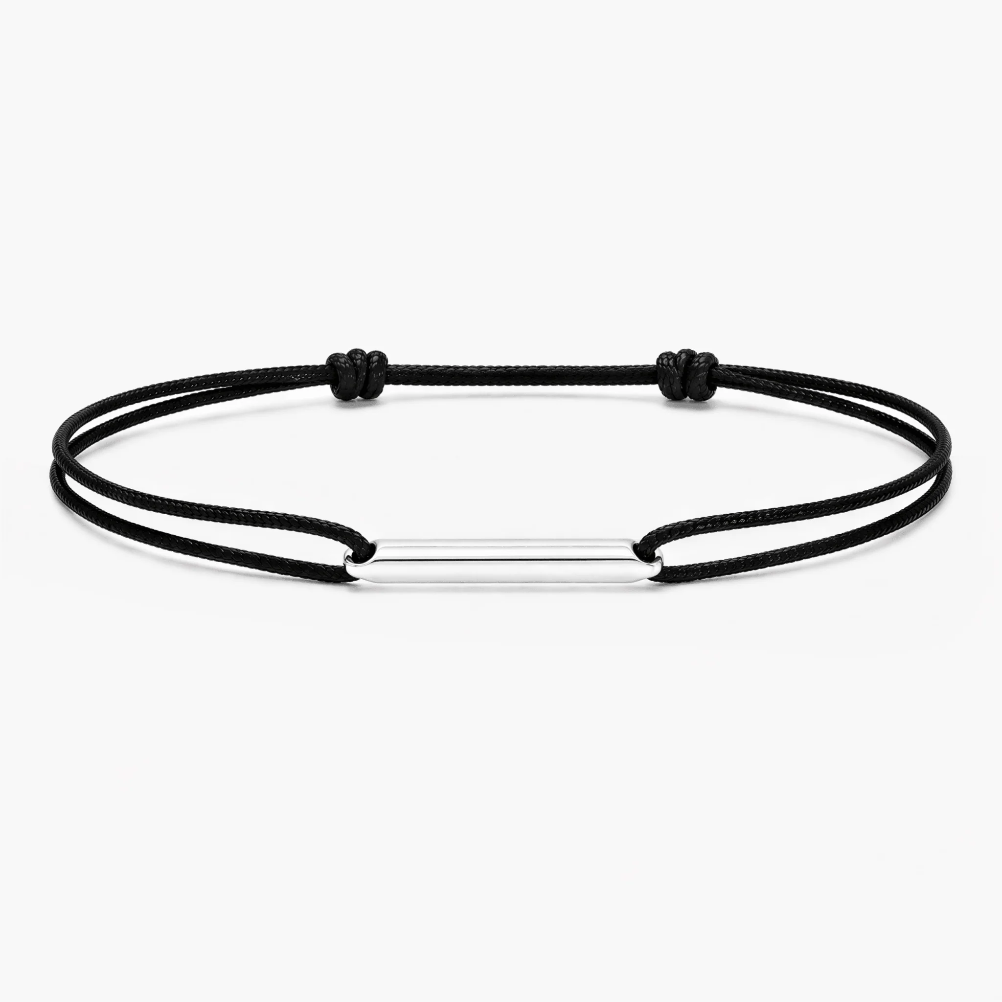 String Bracelet With Sterling Silver Round Tube (Black)