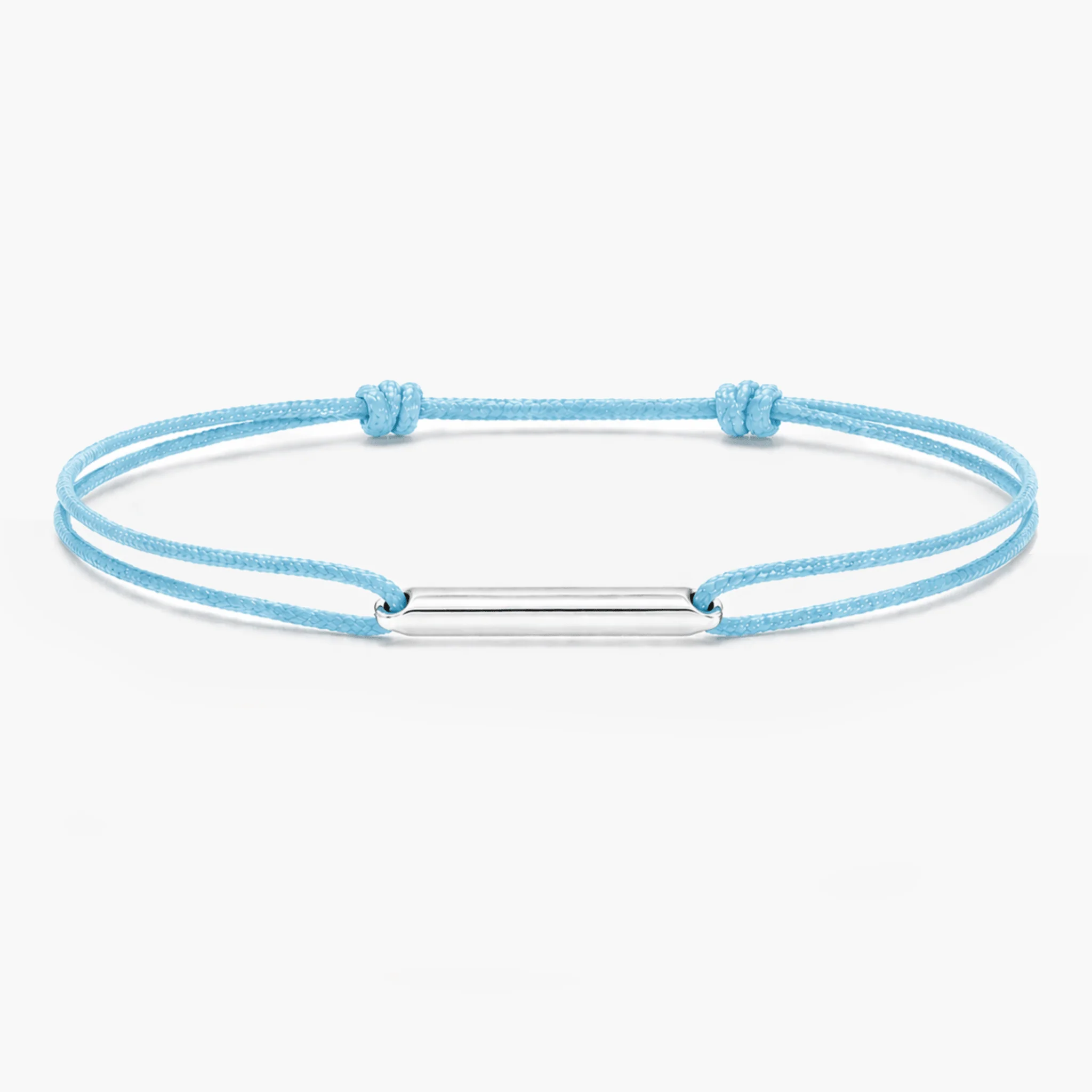 String Bracelet With Sterling Silver Round Tube (Light Blue)