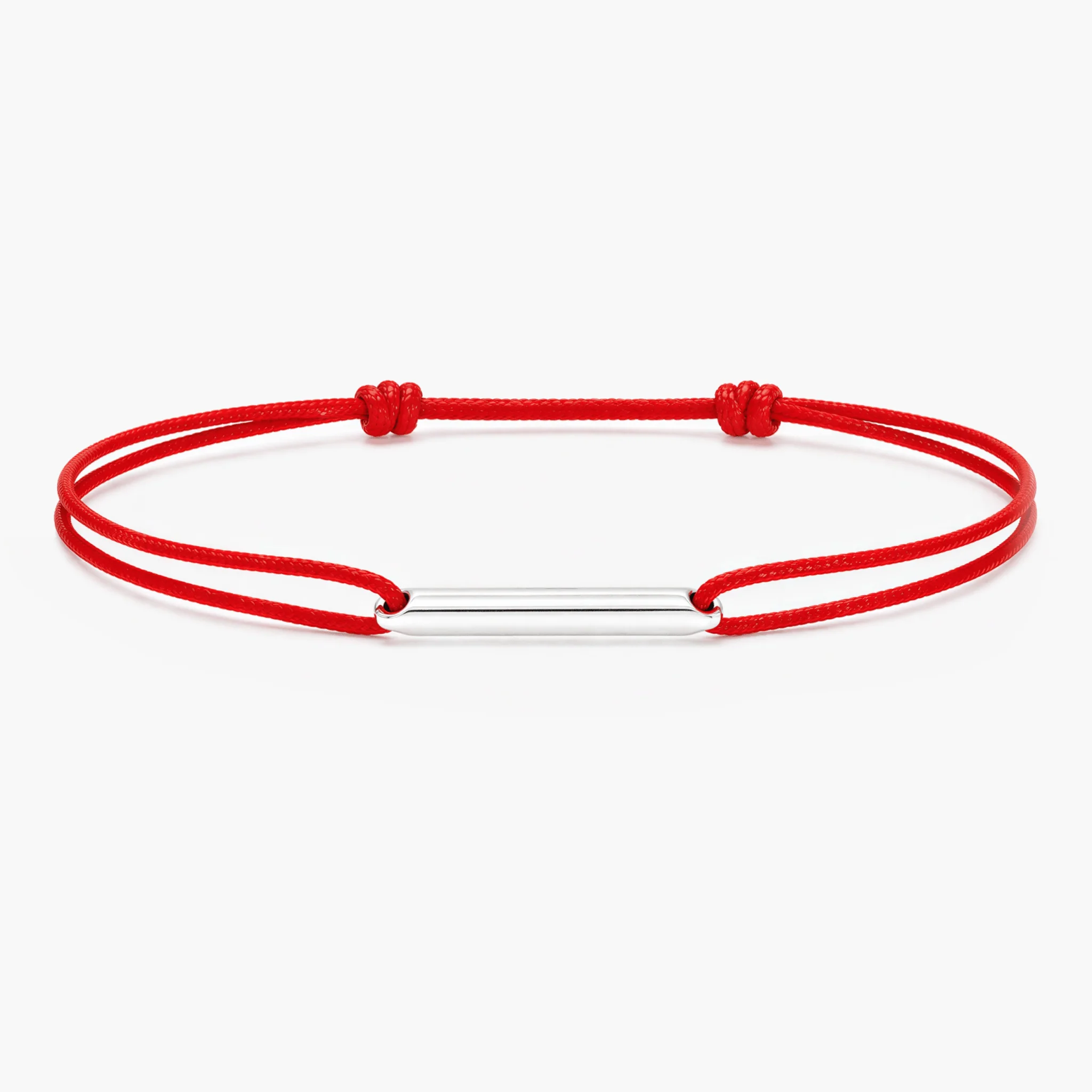 String Bracelet With Sterling Silver Round Tube (Red)