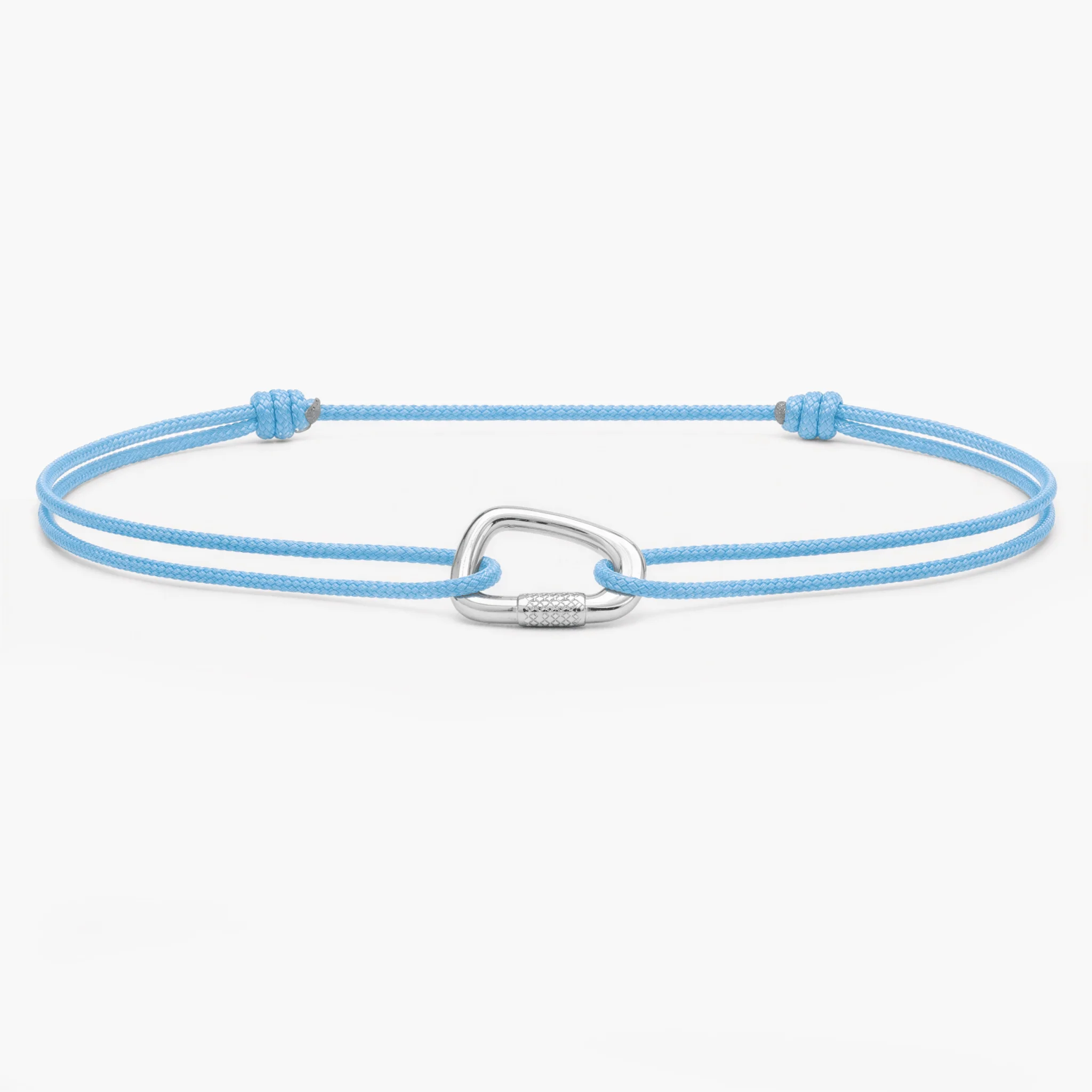 String Bracelet With Sterling Silver Carabiner (Light Blue)