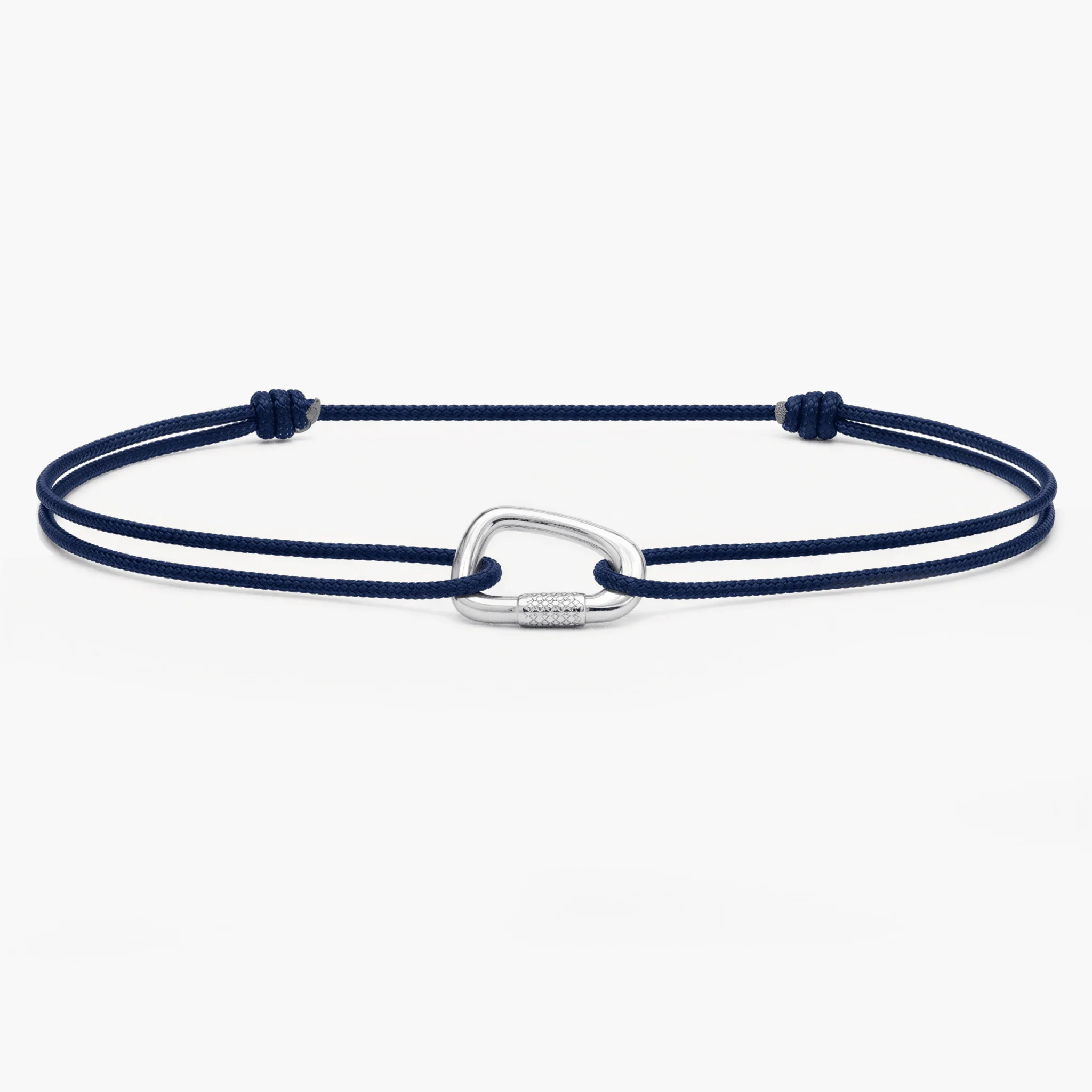 String Bracelet With Sterling Silver Carabiner (Navy Blue)