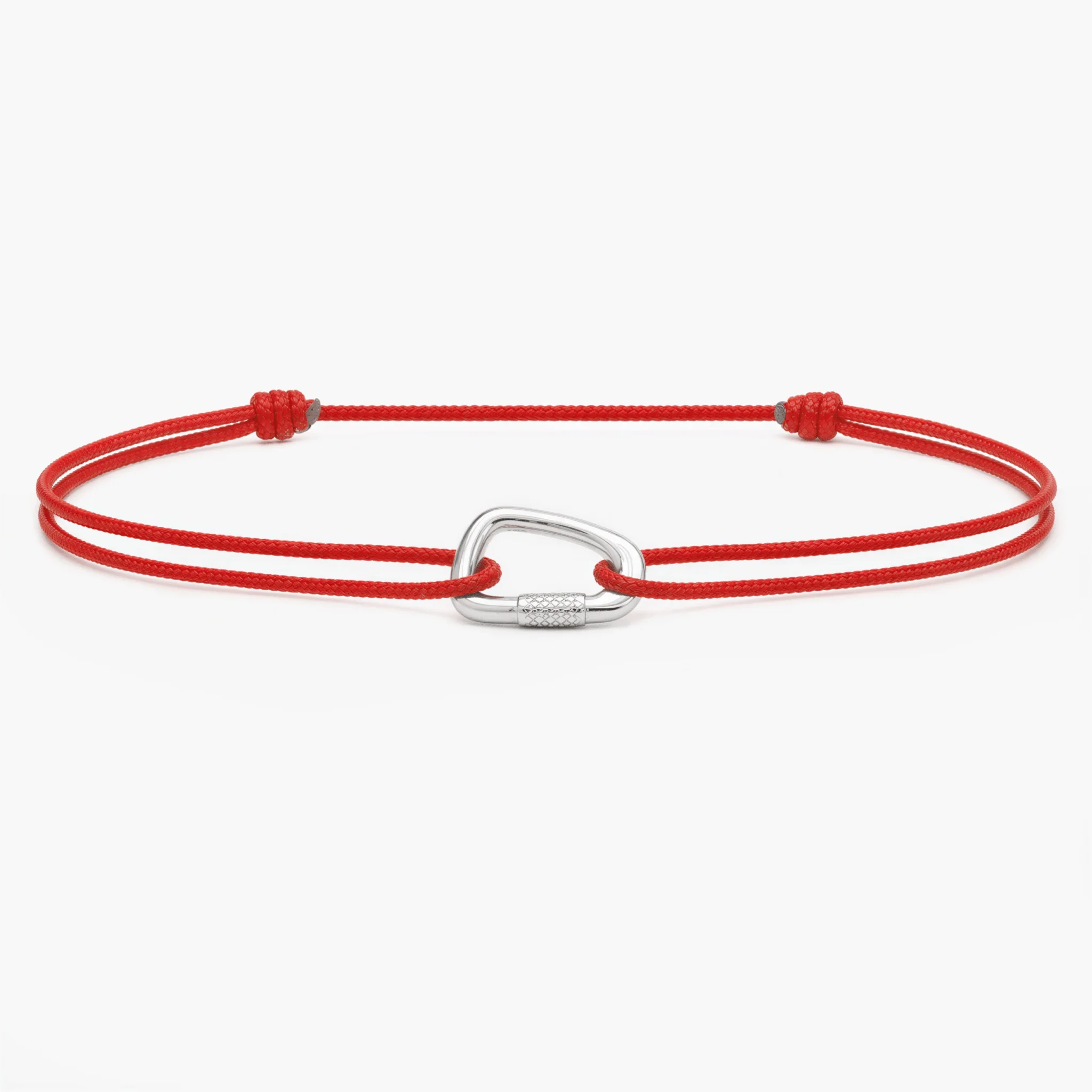 String Bracelet With Sterling Silver Carabiner (Red)