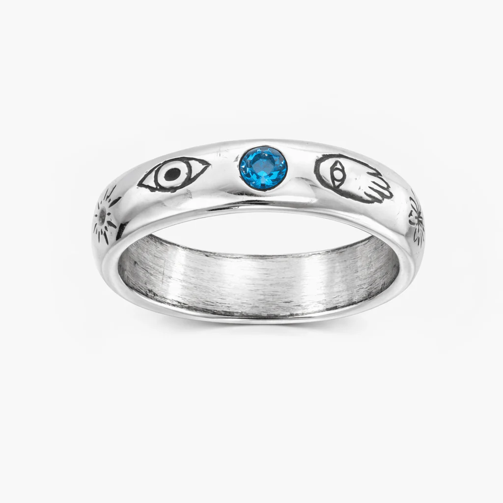 Symbols Signature Sterling Silver Ring With blue Sapphire