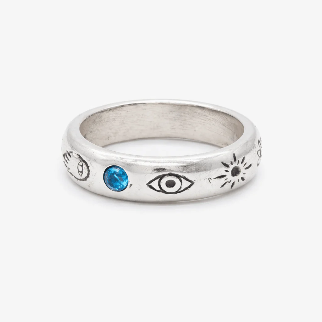 Symbols Signature Sterling Silver Ring With blue Sapphire - Image 2
