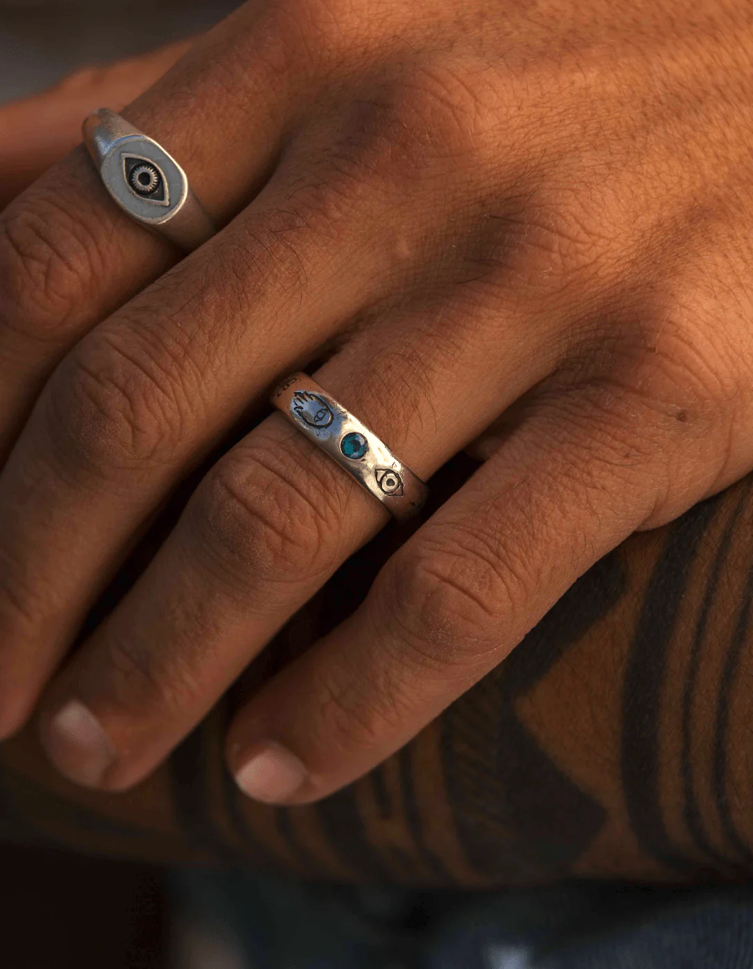 Symbols Signature Sterling Silver Ring With blue Sapphire - Image 4