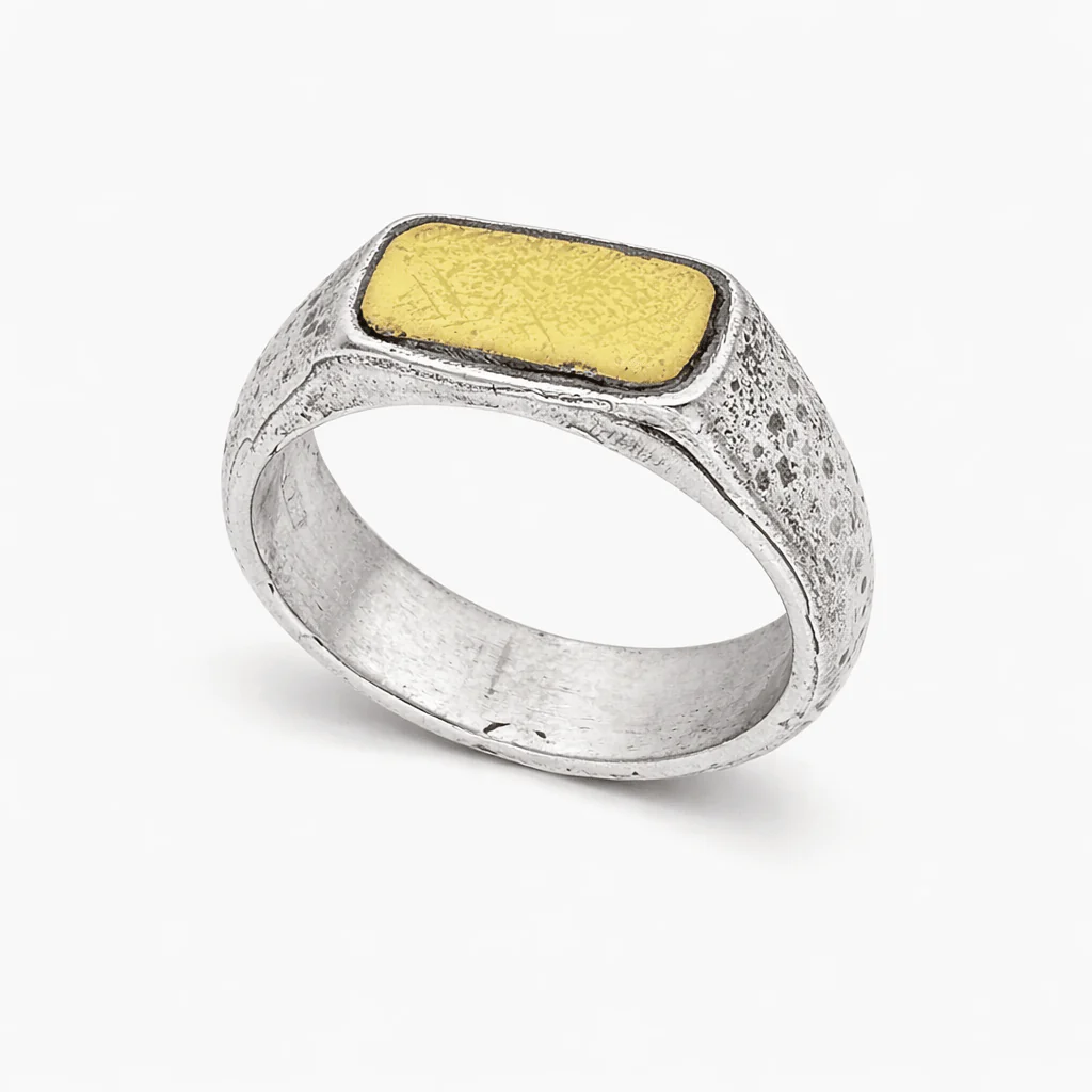 Thin Sterling Silver Ring With Gold Details - Image 2
