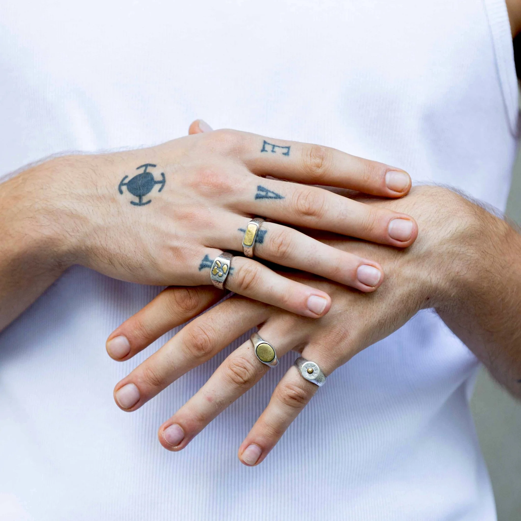 Thin Sterling Silver Ring With Gold Details - Image 4