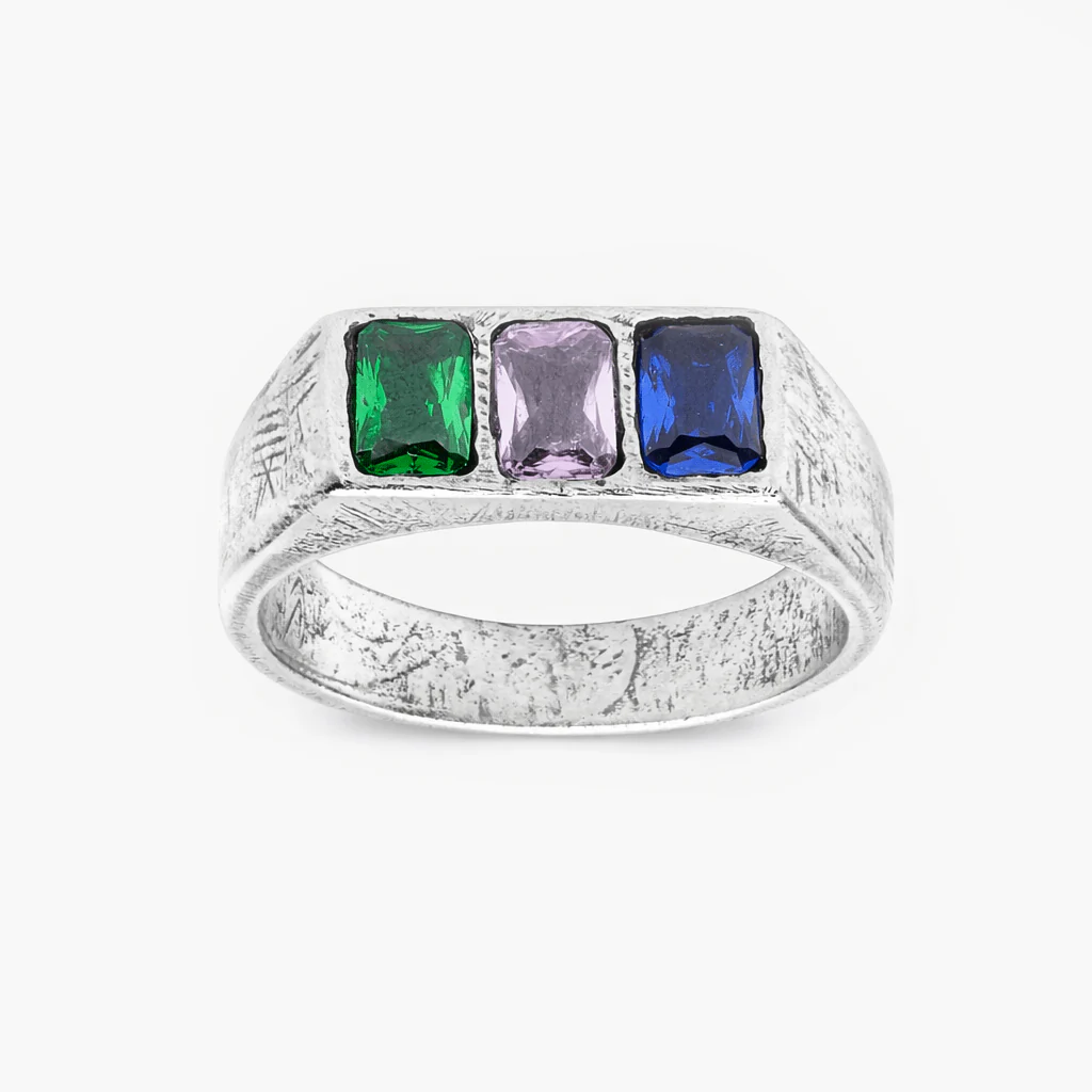 Trio Gemstone Sterling Silver Ring