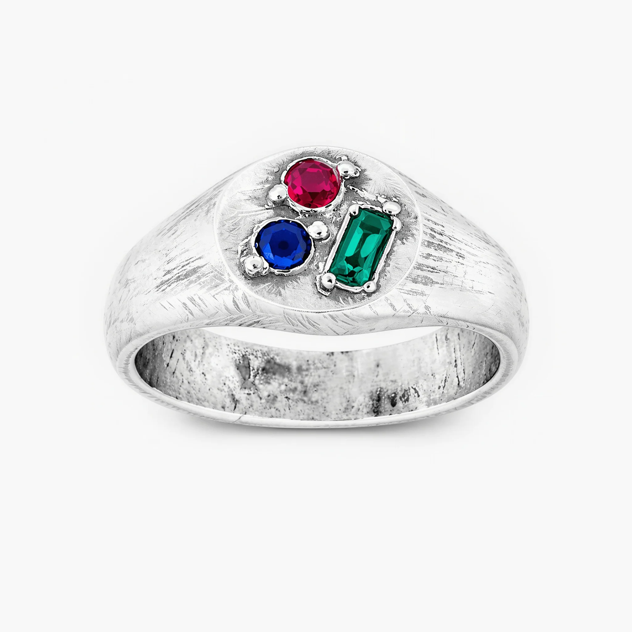 Trio Gemstones Sterling Silver Signet Ring