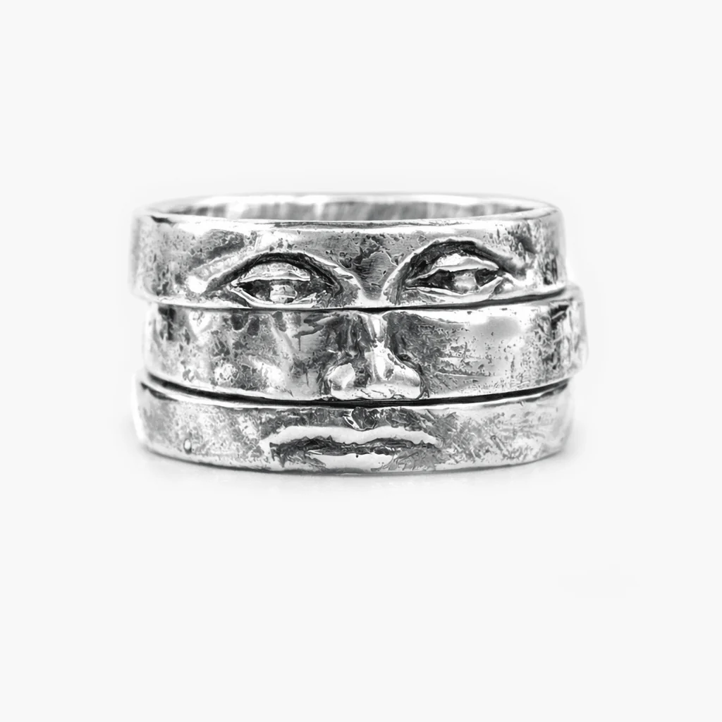 Triple Bands Sterling Silver Face Ring